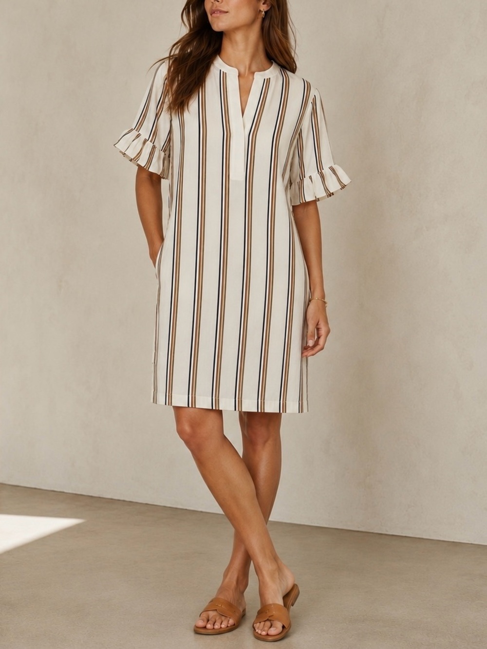WHISTLES UK Margarita Striped Linen Tunic Dress NWOT